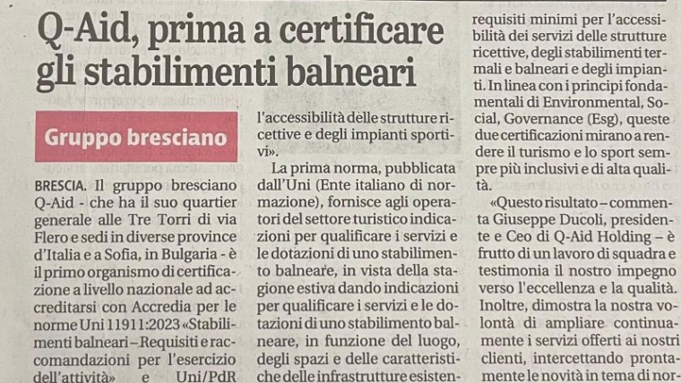 Q-Aid è il primo organismo di certificazione in Italia ad ottenere l’accreditamento di Accredia per le norme UNI 11911:2023 e Uni/PdR 131:2023